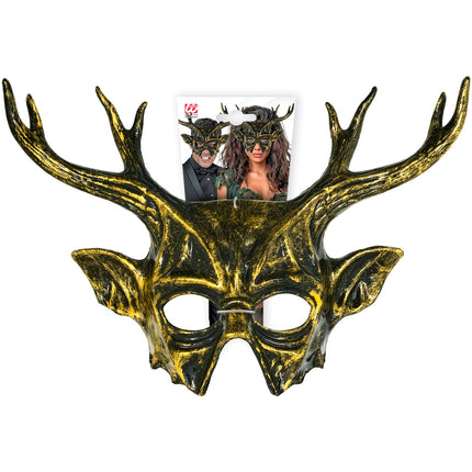 Masker Baphomet in verpakking met kaart, gehoornd oogmasker met elastiek
