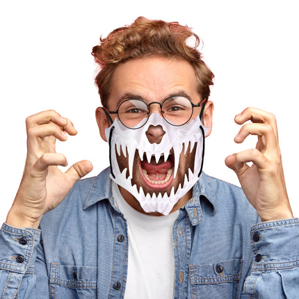Masker dino tanden wit gedragen over de mondpartij, met zwart elastiek, voor Halloween