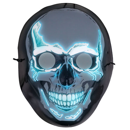 Masker doodskop met blauw oplichtende ledlijnen langs oogkassen en tanden, Halloween