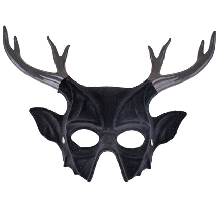 Masker hert met horens los gezien, zwart pvc oogmasker met gepunte oren en metalen oogjes