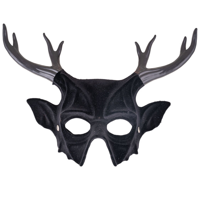 Masker hert met horens los gezien, zwart pvc oogmasker met gepunte oren en metalen oogjes