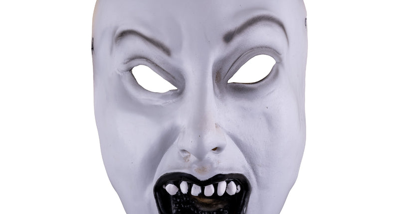 Masker vampier wit van latex met zwarte open mond en witte tanden voor Halloween