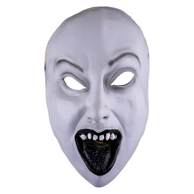 Masker vampier wit van latex met zwarte open mond en witte tanden voor Halloween