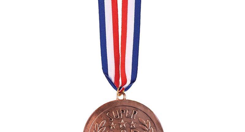 Medaille Super Dad in bronskleur met lauwerkrans en sterren aan rood-wit-blauw lint