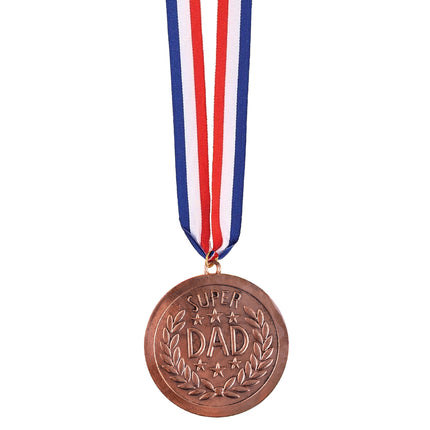 Medaille Super Dad in bronskleur met lauwerkrans en sterren aan rood-wit-blauw lint