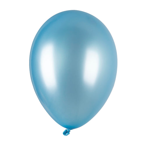 Metallic blauwe ballon van latex met glanzende afwerking, opgeblazen en zonder opdruk