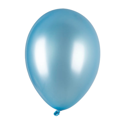 Metallic blauwe ballon van latex met glanzende afwerking, opgeblazen en zonder opdruk