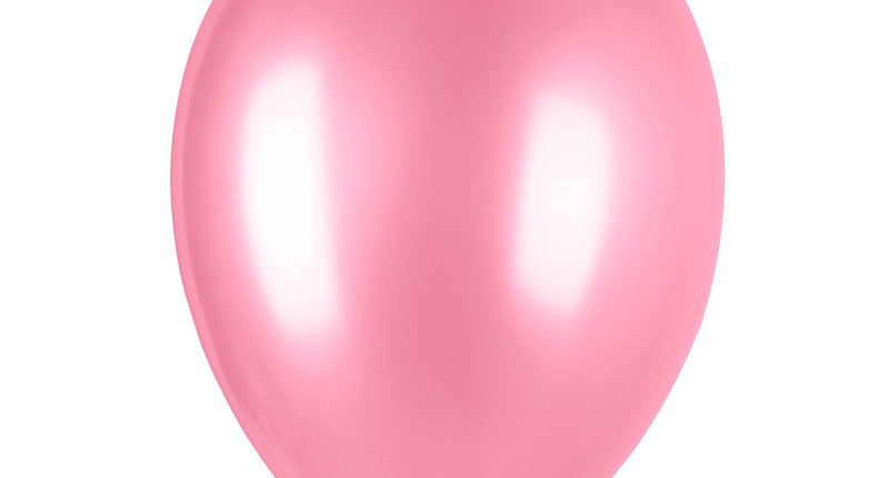Metallic roze ballon van latex, opgeblazen en rond met glanzende lichtinval over de bolling
