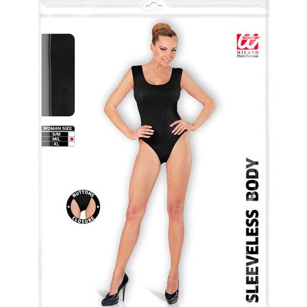 Mouwloze body dames zwart in verpakking met maten S/M, M/L en XL en knoopsluiting