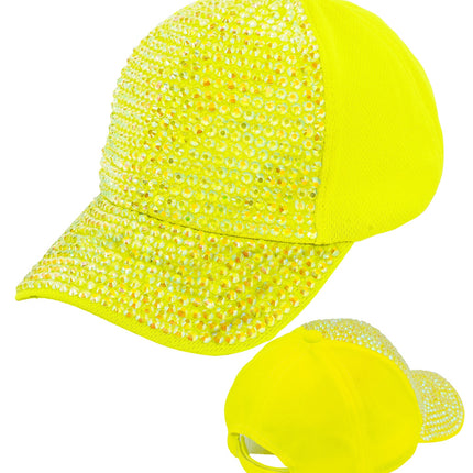 Neongele strass pet zijaanzicht met glinsterende klep voor een neonparty