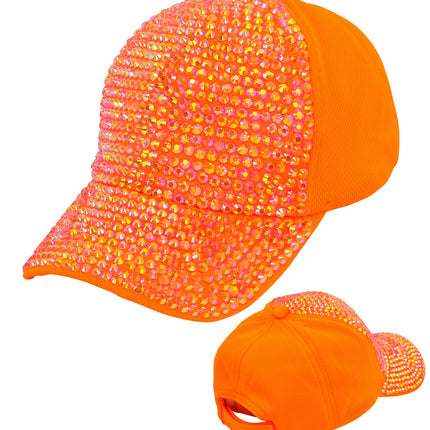 Neonoranje strasspet van de zijkant met glinsterende klep en effen oranje zijpaneel