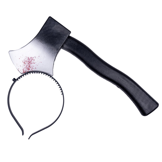 Nep bijl door hoofd los: zwarte pvc-steel en zilvergrijs blad met rode bloedspatten