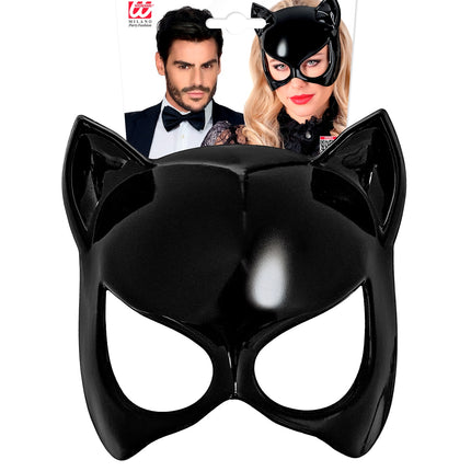 Oogmasker kat zwart in verpakking van Widmann met afbeelding van de kattenlook