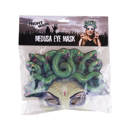 Oogmasker medusa in de verpakking van Funny Fashion met slangenmotief