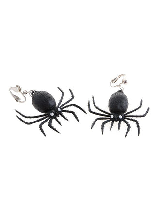 Oorbellen spin met clip in zwart, twee nepspinnen met stekelige poten en clipsluiting voor Halloween
