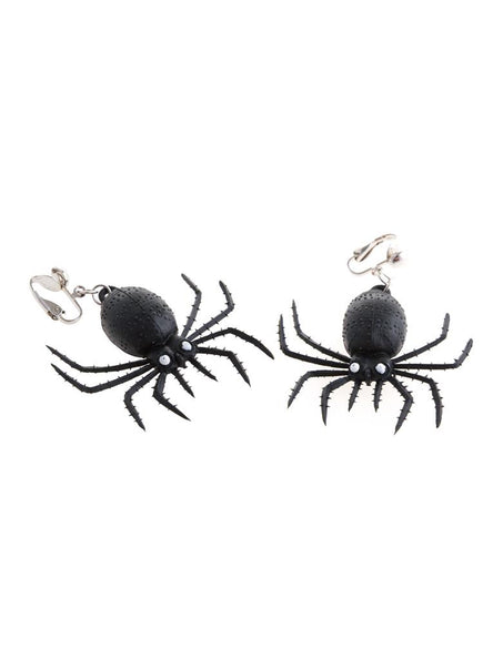 Oorbellen spin met clip in zwart, twee nepspinnen met stekelige poten en clipsluiting voor Halloween