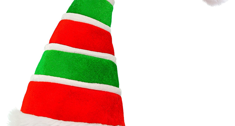 Opgevulde muts elf pluche Gijs in rood, groen en wit met witte bontrand en pompon