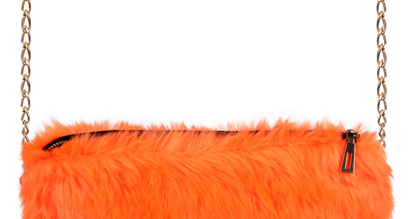 Oranje pluche tasje met goudkleurige schakelketting en rits, accessoire voor Koningsdag