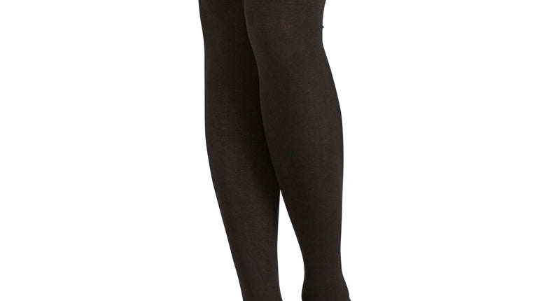 Overknee-kousen zwart met witte satijnen strik voor dames, dekkend nylon tot over de knie