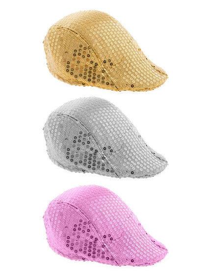 Pailletten pet in goud, zilver en roze, platte pet met korte klep voor een discofeest