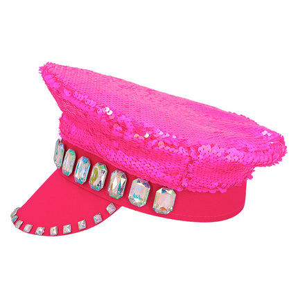 Pailletten pet Sandy candy los van de zijkant, omkeerbare pailletten over de hele bol en een band met facetsteentjes