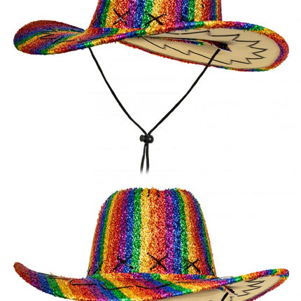 PartyXplosion Glitter regenboog cowboyhoed