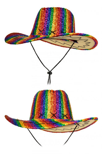 PartyXplosion Glitter regenboog cowboyhoed