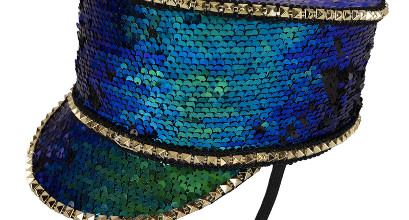 PartyXplosion Kolbak fanfare hoed Pailletten paars/turquoise