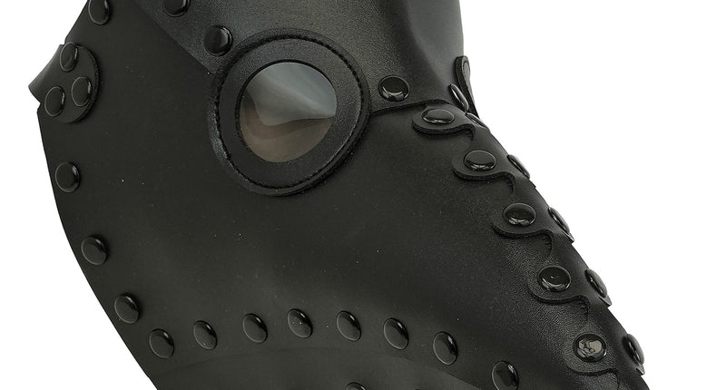 Pestdokter masker in zwart kunstleer met lange spitse snavel en zwarte studs