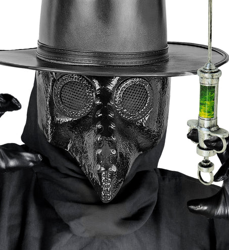 Pestdokter snavelmasker in donkere griezellook voor Halloween, close-up