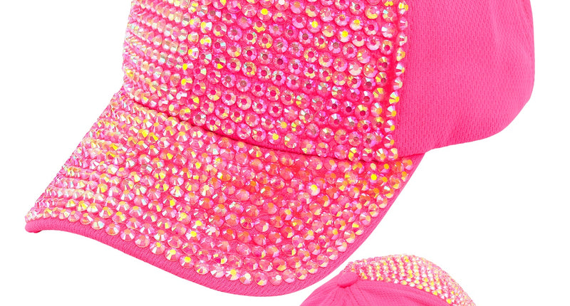 Pet strass neon roze met roze strassteentjes op klep en voorpand, met achterkant en sluiting