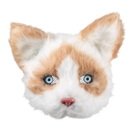 Pluchen halfmasker kat met staande oortjes, blauwe kattenogen en roze neusje
