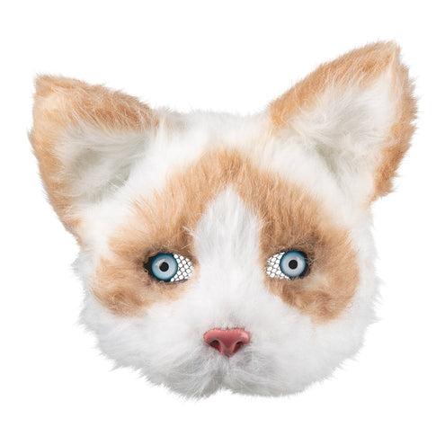 Pluchen halfmasker kat met staande oortjes, blauwe kattenogen en roze neusje