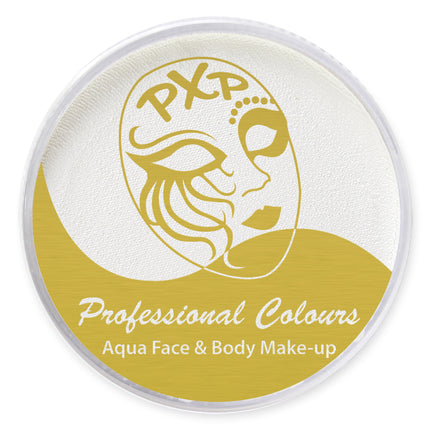 Potje PXP witte aquaschmink met gouden label en PXP-maskerlogo, aqua face and body make-up