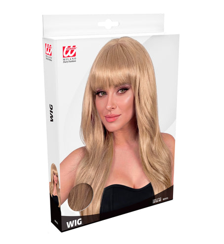 Pruik beautiful blond in verpakking van Widmann met vezelstaal in goudblond