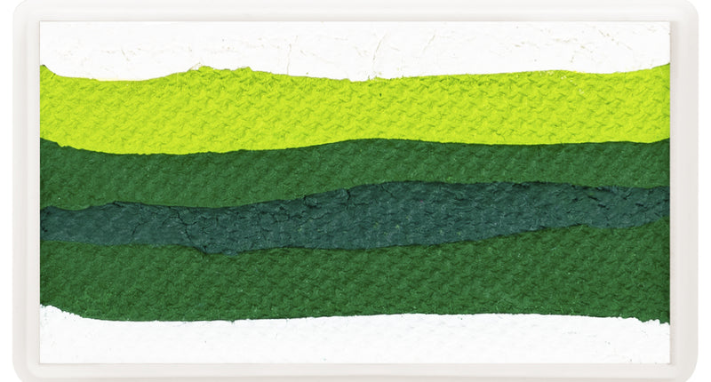PXP double splitcake green leaves met vijf banen wit, limegroen en donkergroen in witte tray
