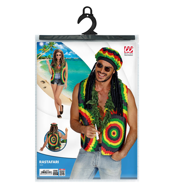Rasta vest in de verpakking van Widmann, mouwloos reggaevest in maat S/L