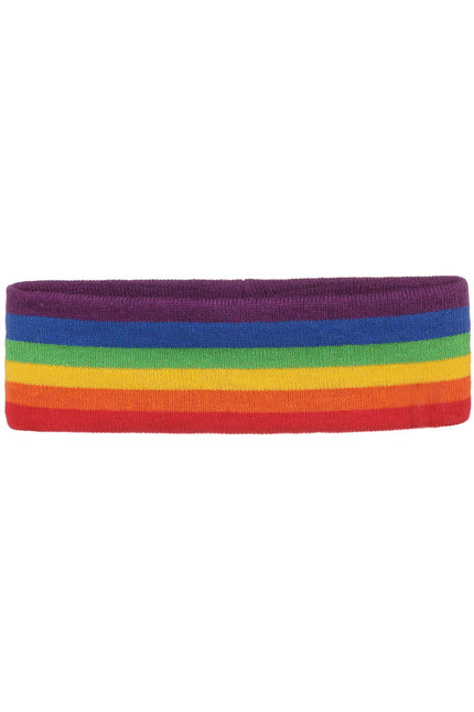 Regenboog hoofdband small met gebreide banen in paars, blauw, groen, geel, oranje en rood voor Pride