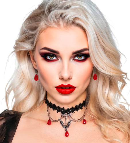 Choker en oorbellen gotisch vampier Niek — foto 5