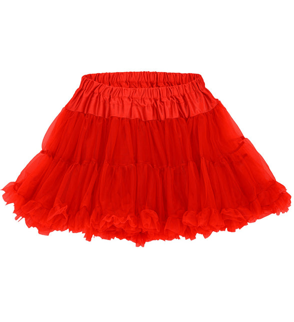 Rode tutu voor dames zonder model, detail van de volant langs de onderrand