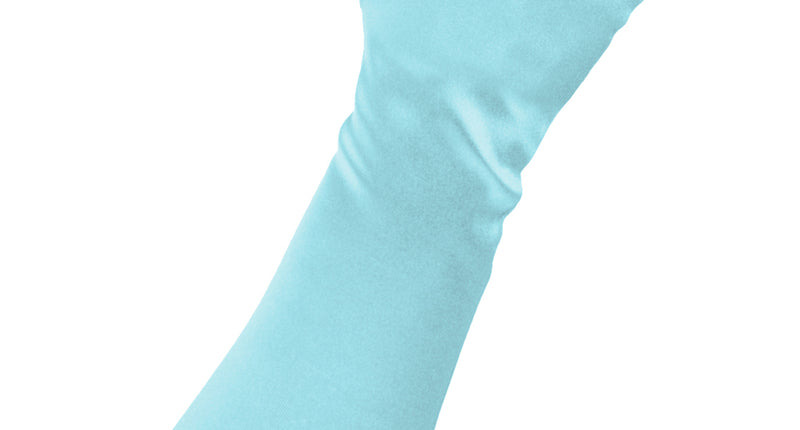 Satijnen handschoenen blauw 40 cm, lichtblauw glanzend model tot over de onderarm voor een galafeest