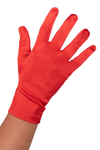 Satijnen handschoenen rood 20 cm, glanzend effen rood model tot net over de pols