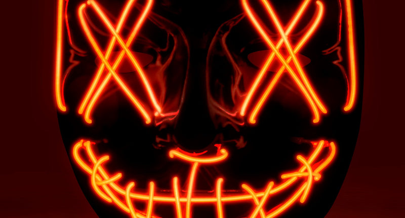 Scary masker rood led met rood oplichtende kruisogen en dichtgeregen grijns voor Halloween