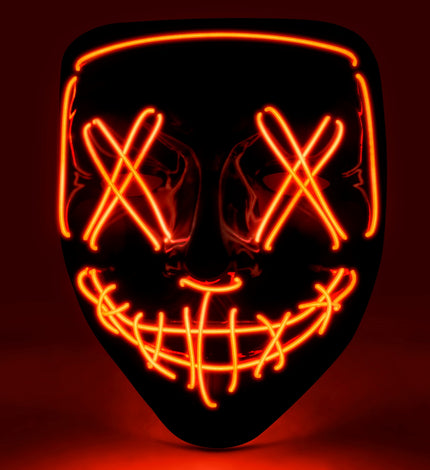 Scary masker rood led met rood oplichtende kruisogen en dichtgeregen grijns voor Halloween