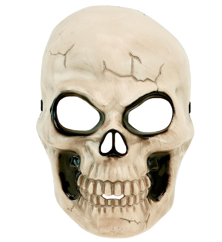 Schedel masker kunststof botkleurig, gezichtsmasker met donkere oogkassen en grijnzend gebit