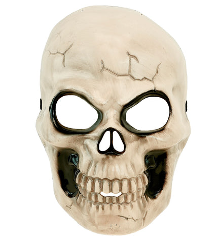 Schedel masker kunststof voor jongens, botkleurig halfmasker met open oogkassen en grijnzend gebit