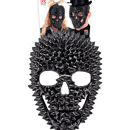 Schedelmasker met nagels in verpakking, met dun elastiek langs de neusbrug