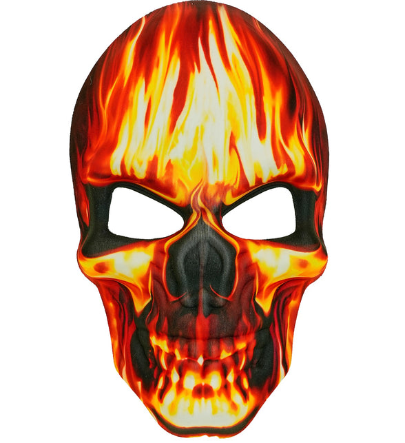 Schedelmasker met vlammen in rood, oranje en geel, halfmasker van stof voor Halloween
