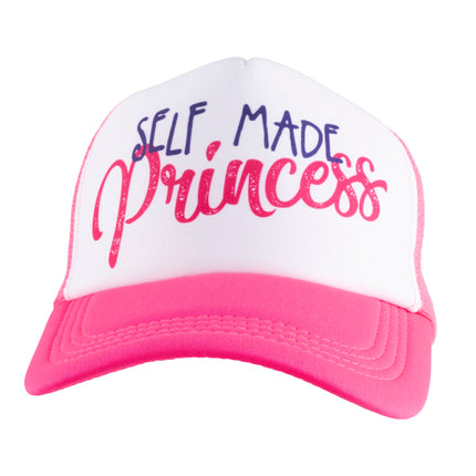 Self made princess pet met wit voorpaneel, roze sierschrift en felroze klep