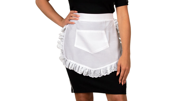 Serveerster kamermeisje set met wit schortje met kanten ruche, zak en wit haarkapje, voor dames